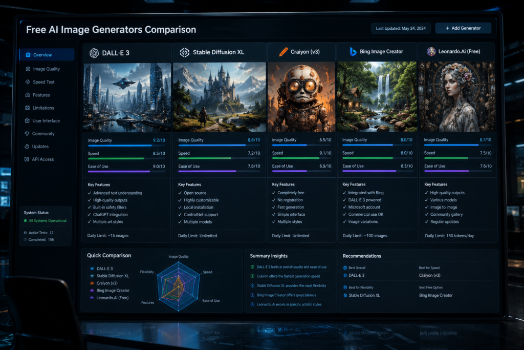 AI image generators comparison dashboard