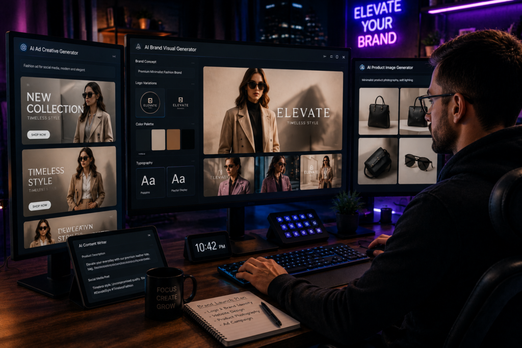 AI-generated brand visuals being created for a modern eCommerce business