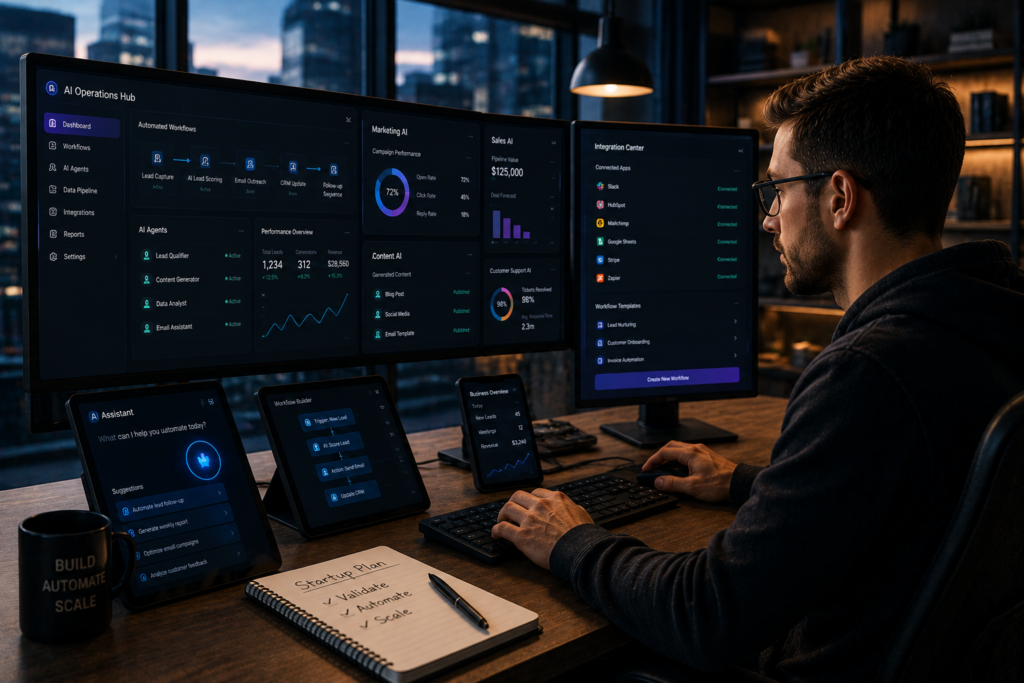 founder automating business operations using multiple AI software platforms