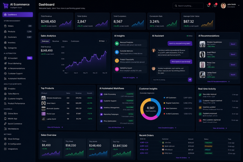 Futuristic AI e-commerce dashboard overview