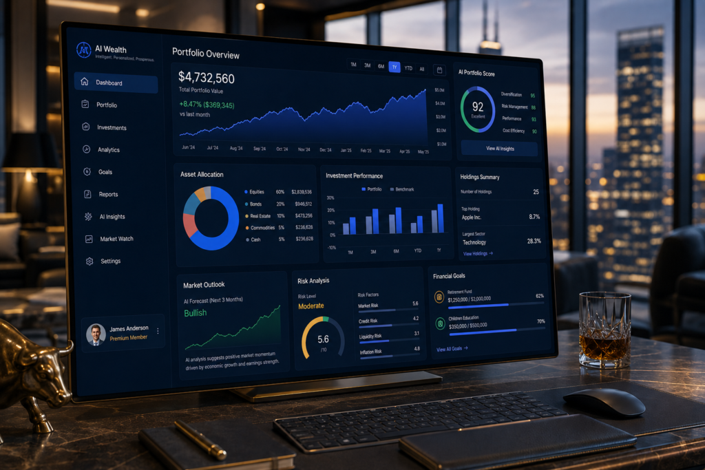 Luxury office with finance dashboard