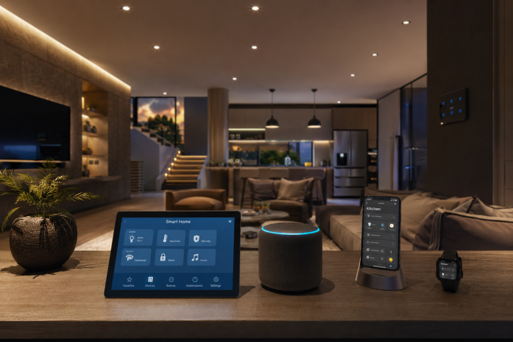 Smart home tech in a modern living space