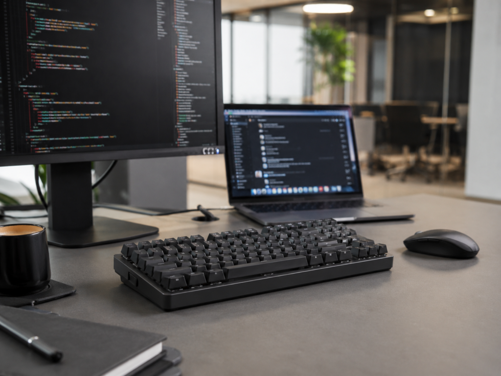 Modern office workspace with coding setup