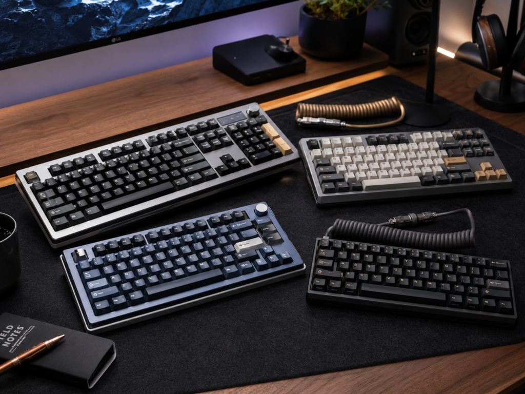 Modern tech workspace with mechanical keyboards