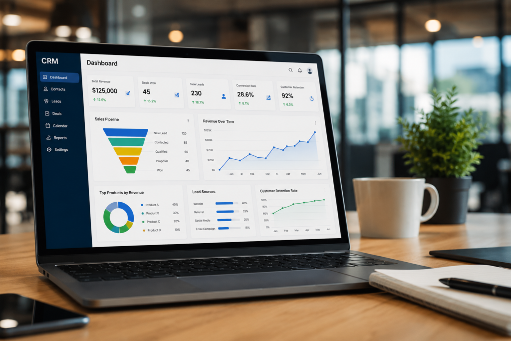 Productivity dashboard in modern office
